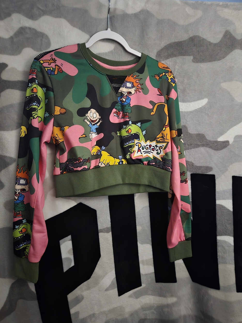 Pink & Green Camo Cropped Sweatshirt